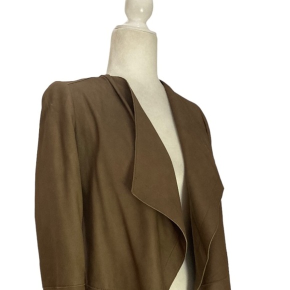 Vince Leather Jacket Draped Collar Open Front in Cocoa Brown - Picture 9 of 11
